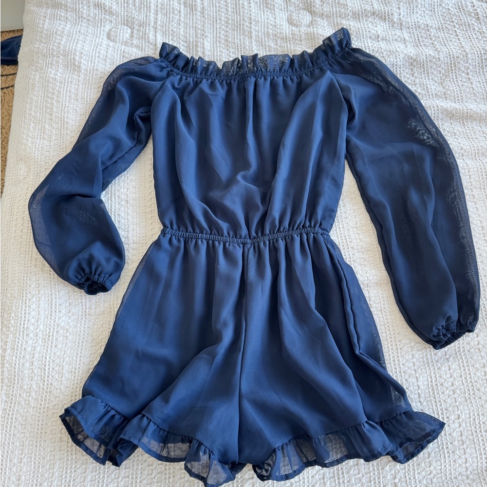 Lulu's Navy Blue Ruffle Romper - Picture 5 of 6